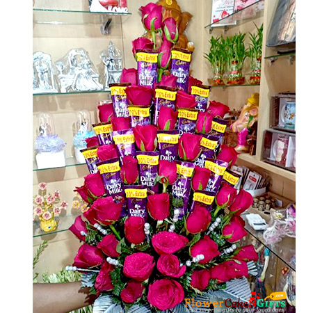 send 45 red roses 20 dairy milk chocolate bouquet delivery