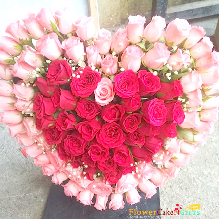 send 100 red pink roses heart shape arrangements delivery