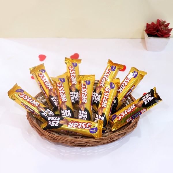 send 10 Five Star Chocolate Basket Arrangement each 12.gms delivery