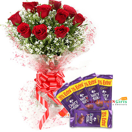 send Red Roses Bouquet n Chocolate delivery
