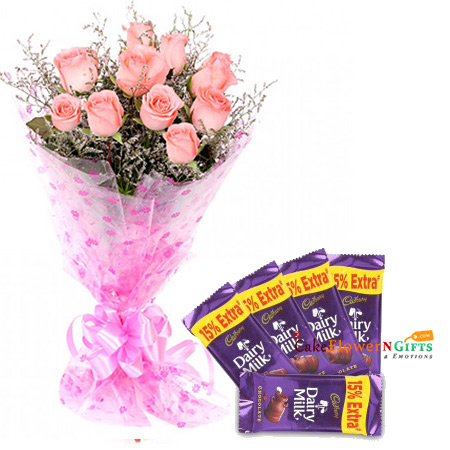send Pink Roses Bouquet n Chocolate delivery