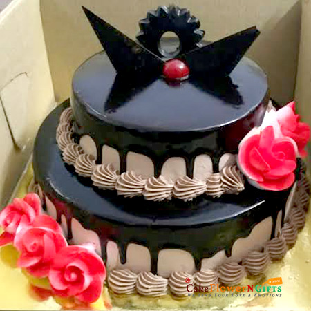 send 2 kg 2 tier step chocolate round shape cake d3 delivery