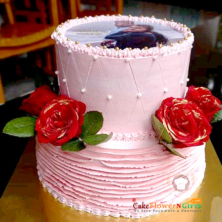 send 2 kg 2 tier strawberry flavour photo cake delivery