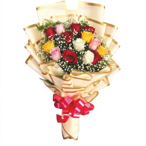 White Pink Yellow Red Roses Bouquet