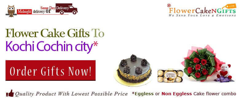 Midnight Anniversary chocolates Teddy Birthday Eggless Cake flower Bouquet delivery to Kochi Cochin Sameday